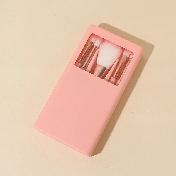 Fashion Collection 5-Piece Travel Makeup Brush Set with Mirror - Image 4